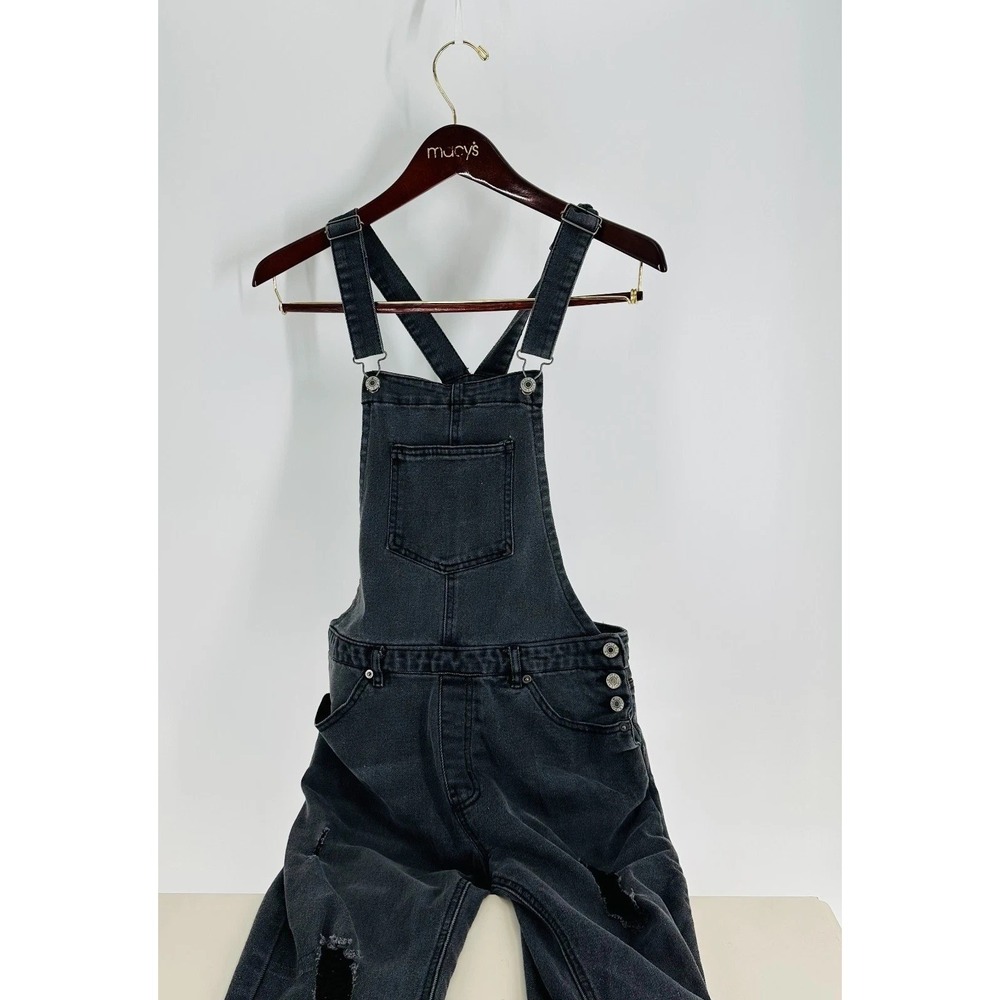 Love Tree Distressed Outdoor Full Front Buttons Denim Jump Suits Black Size M